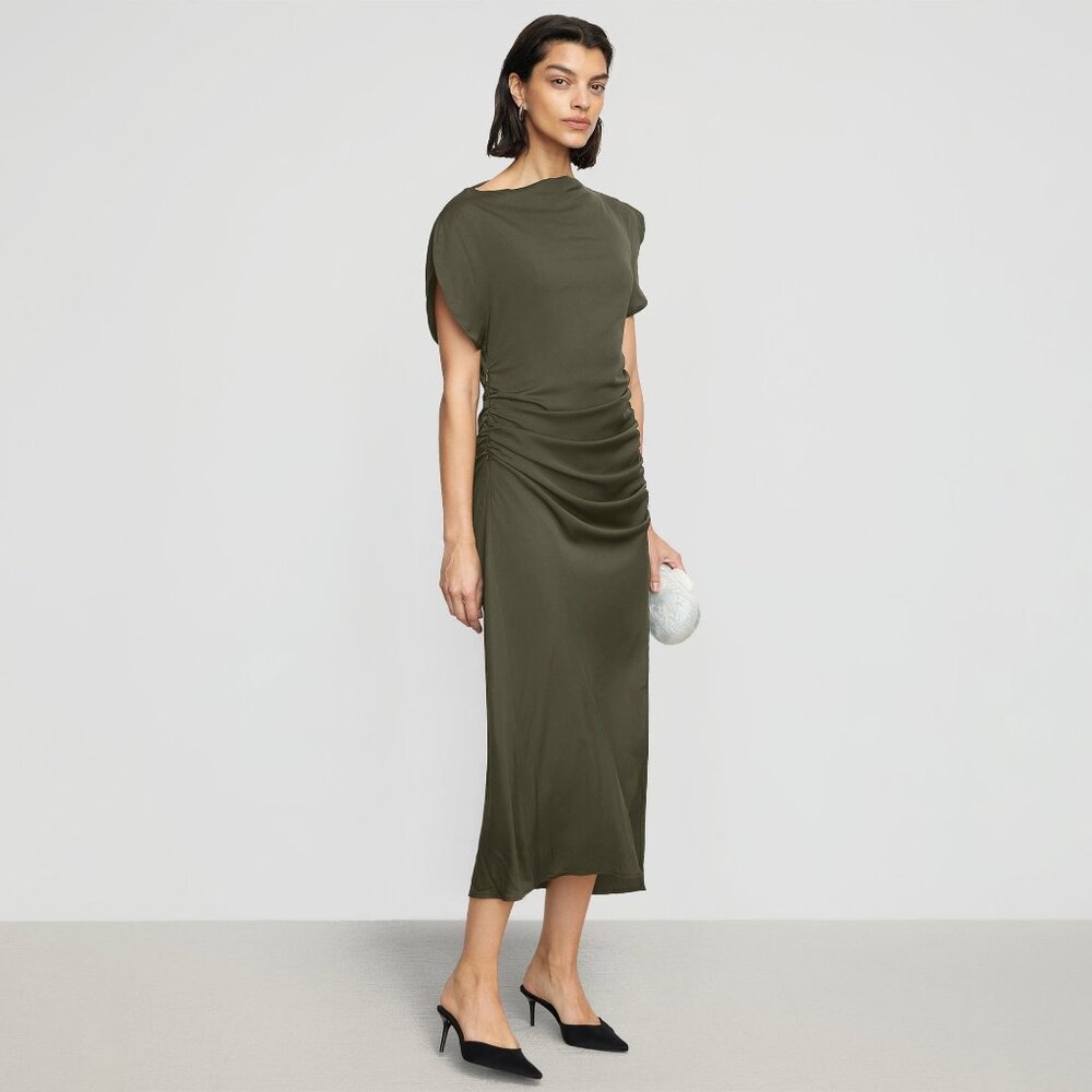 Modern Citizen Yuyan Ruched-Waist Side-Slit Dress Size S Spruce